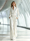 Casual White Long-Sleeved Top And Trousers Set