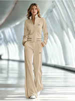 Casual White Long-Sleeved Top And Trousers Set